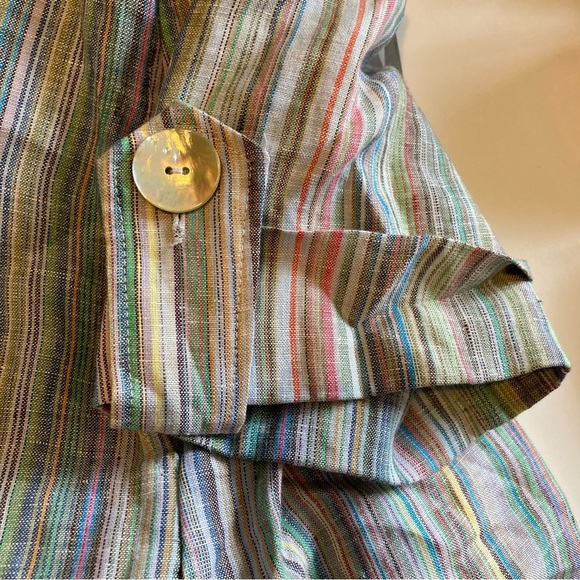 Boho Chic 100% Linen Lined Striped Multicolor Women's Jacket with 3/4 Sleeve - Picture 9 of 11